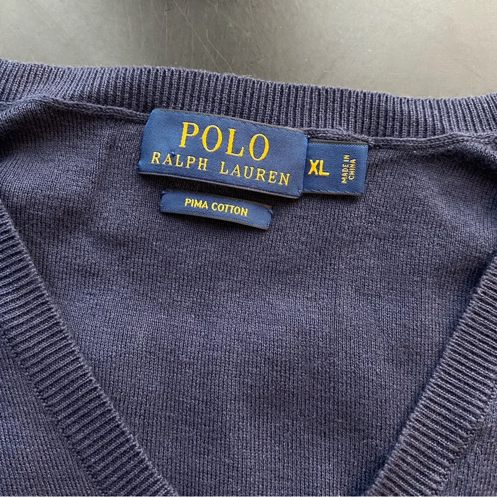 Polo Ralph Lauren Sweater Vest Men's Navy Blue Pima Cotton V-Neck Pullover sz XL